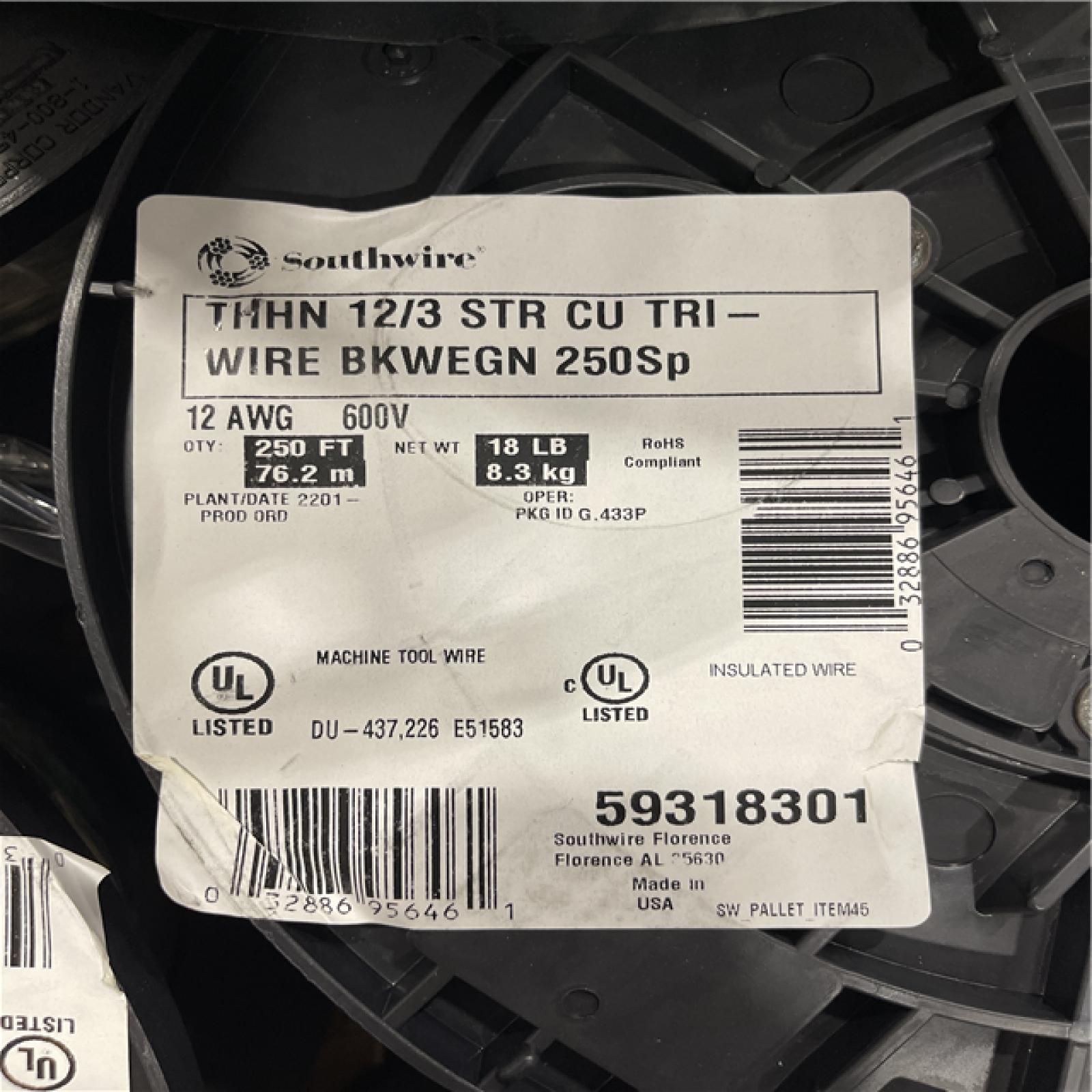 DALLAS LOCATION - Southwire 250 ft. 12/3-Gauge Black/White/Green Stranded CU THHN Tri- Wire P0ALLET-(16 UNITS)