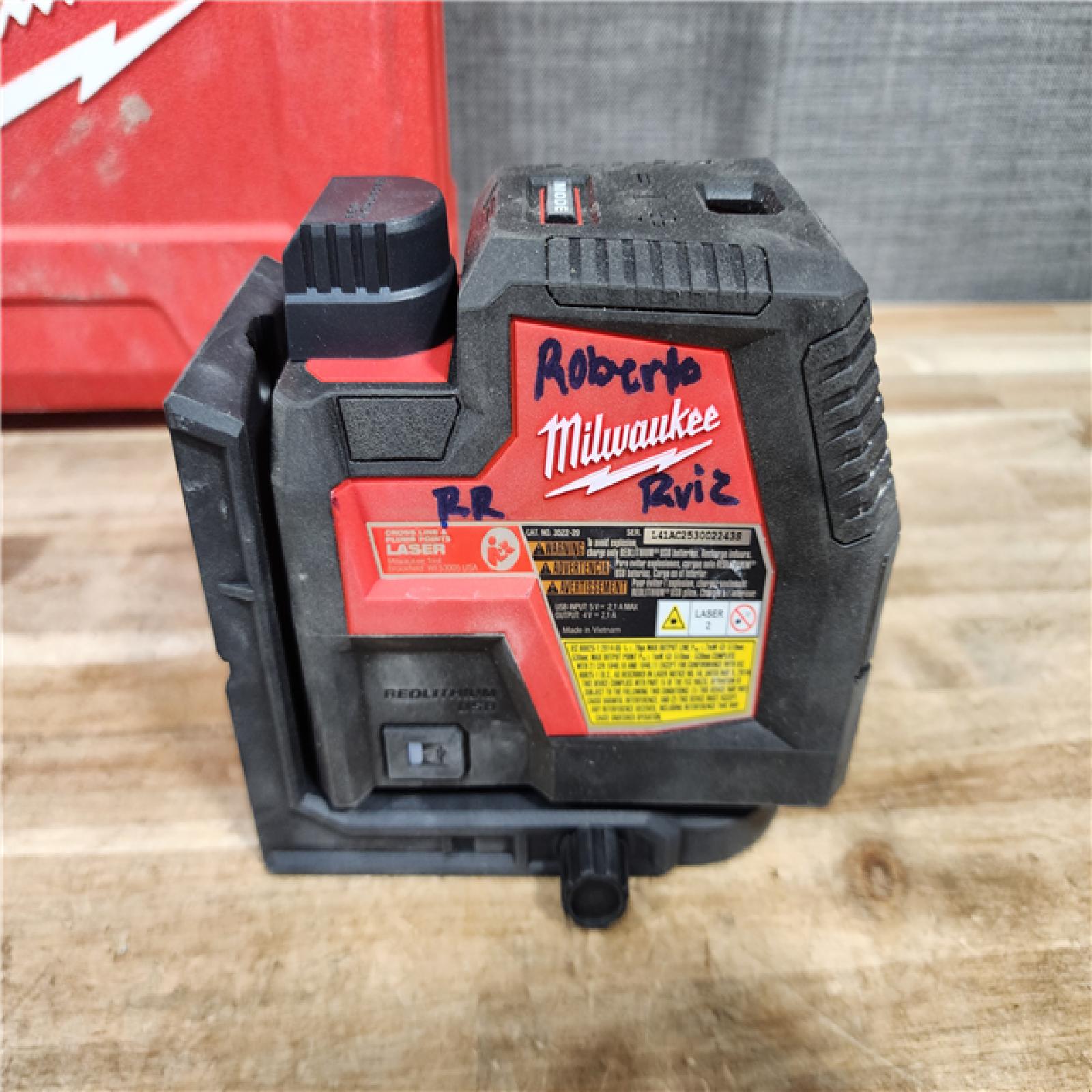 HOUSTON LOCATION - AS-IS Milwaukee Green 100 ft. Cross Line and Plumb Points Rechargeable Laser Level with REDLITHIUM Lithium-Ion