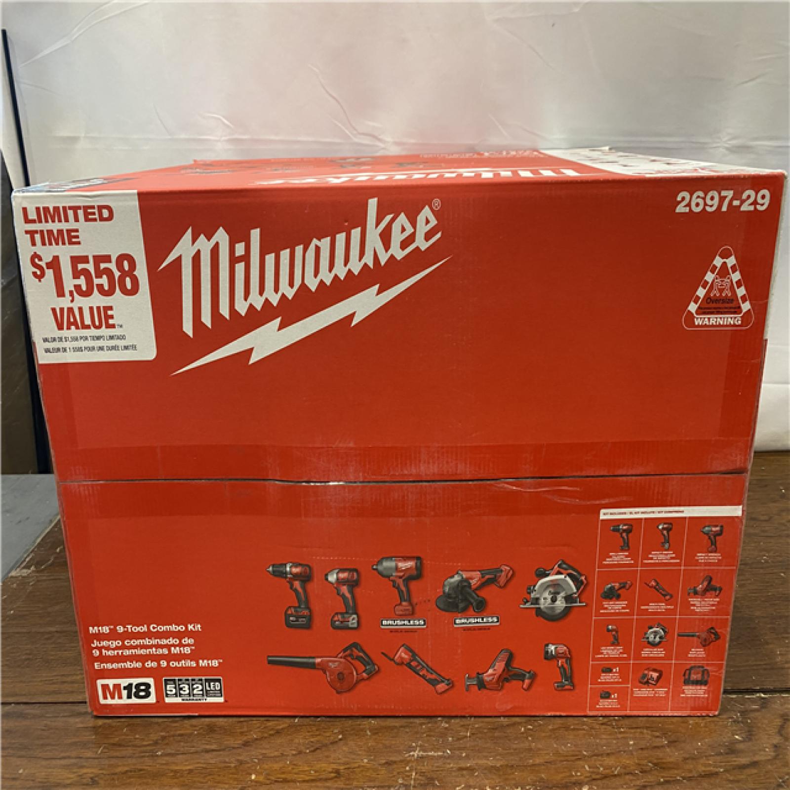 NEW M18 18-Volt Lithium-Ion Cordless Combo Kit 9-Tool with 2-Batteries, Charger and Tool Bag