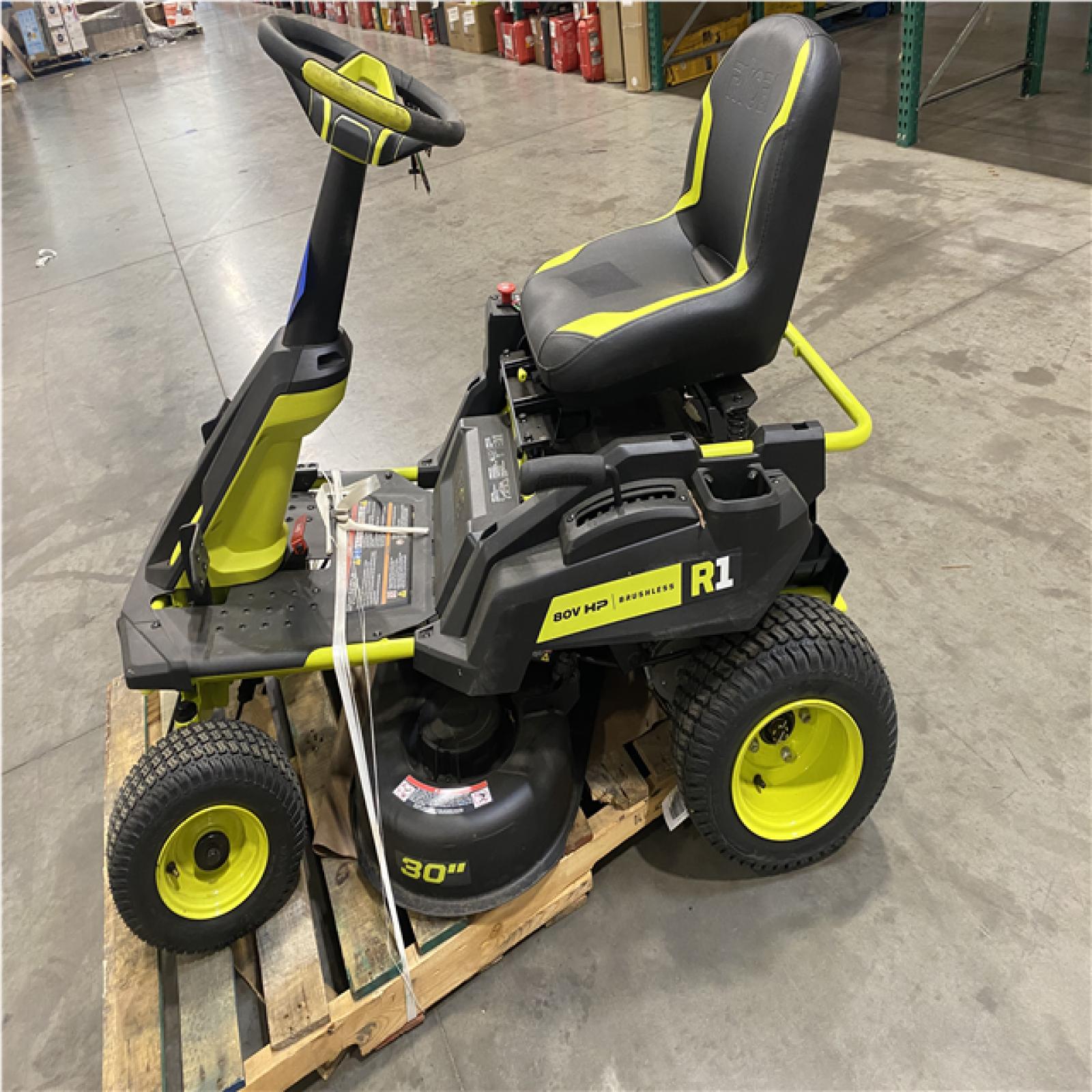 Dallas Location - As-Is RYOBI R1 80V HP Brushless Lithium Battery Cordless Electric 30 in. Riding Lawn Mower with 14 Ah Battery and Charger