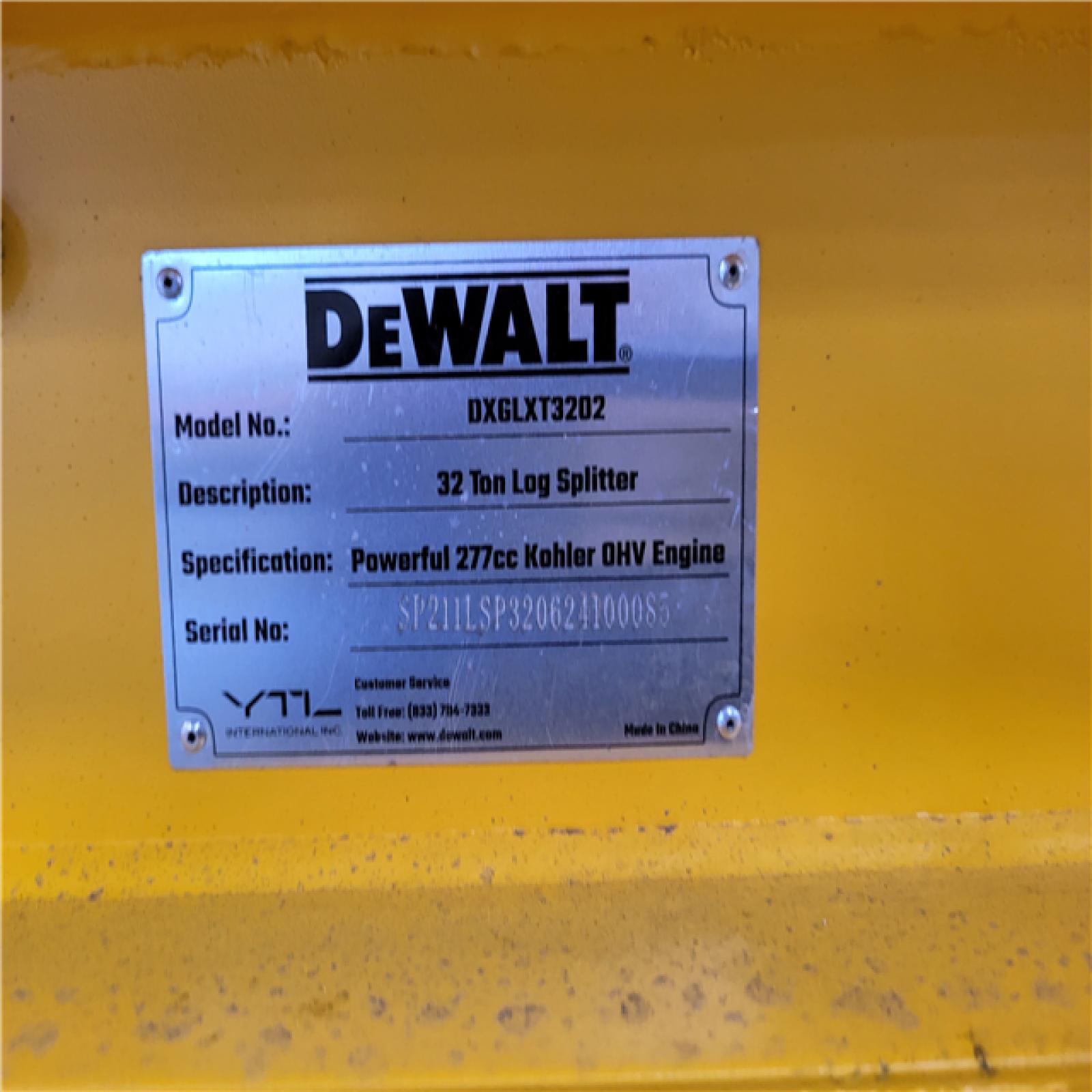 CALIFORNIA AS-IS DEWALT 32 TON LOG SPLITTER