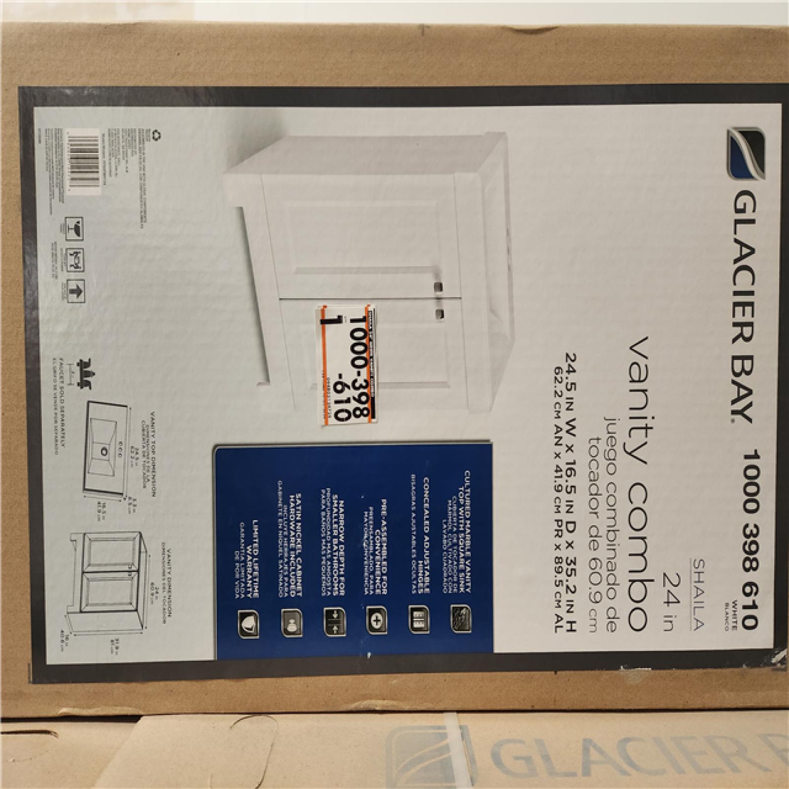 Phoenix Location NEW Glacier Bay Single Sink Bath Vanity in White with White Cultured Marble Top Pallet (4 Vanities)