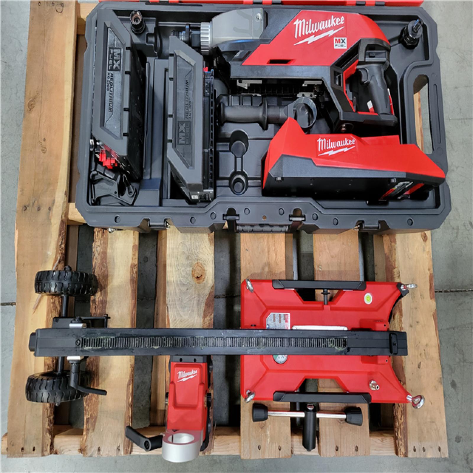 CALIFORNIA AS-IS MILWAUKEE HANDHELD CORE DRILL AND COMPACT STAND WITH 2 BATTERIES AND CHARGER INCLUDED