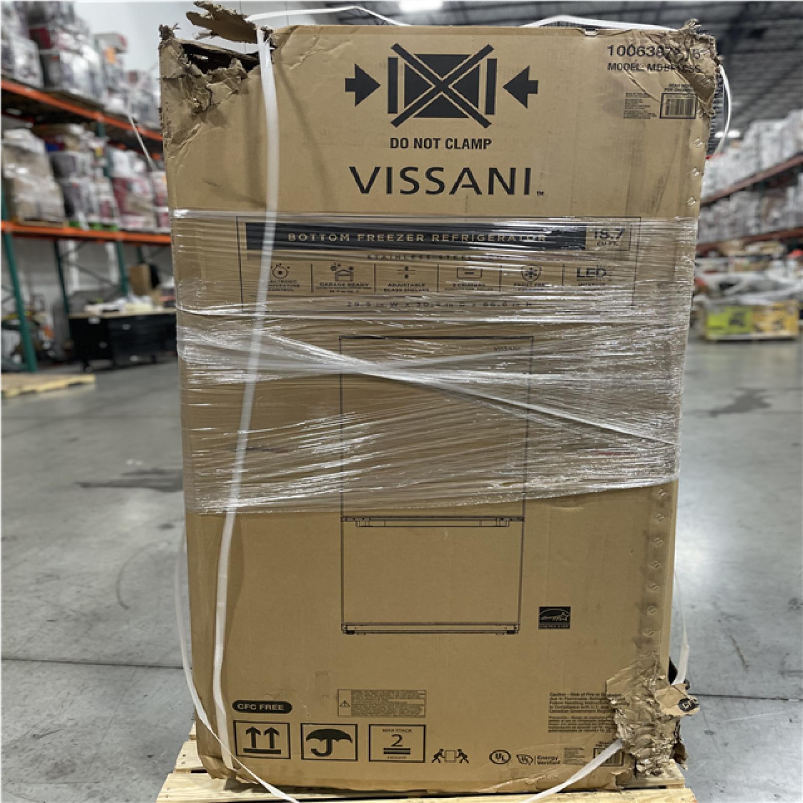 DALLAS LOCATION- AS-IS VISSANI 30 in. 18.7 cu. ft. Bottom Freezer Refrigerator w Fingerprint Resistant Stainless Steel