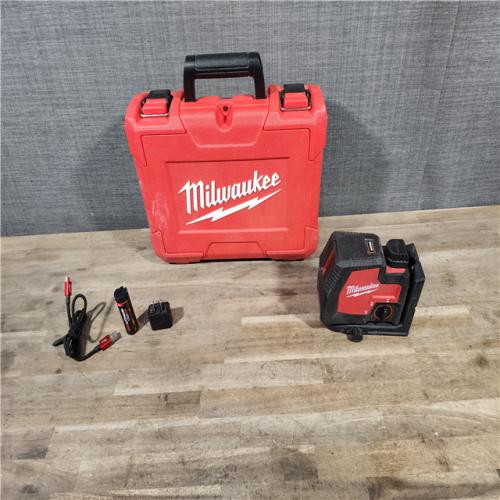 HOUSTON LOCATION - AS-IS MILWAUKEE 100 Ft. REDLITHIUM Lithium-Ion USB Green Rechargeable Cross Line Laser Level with Charger