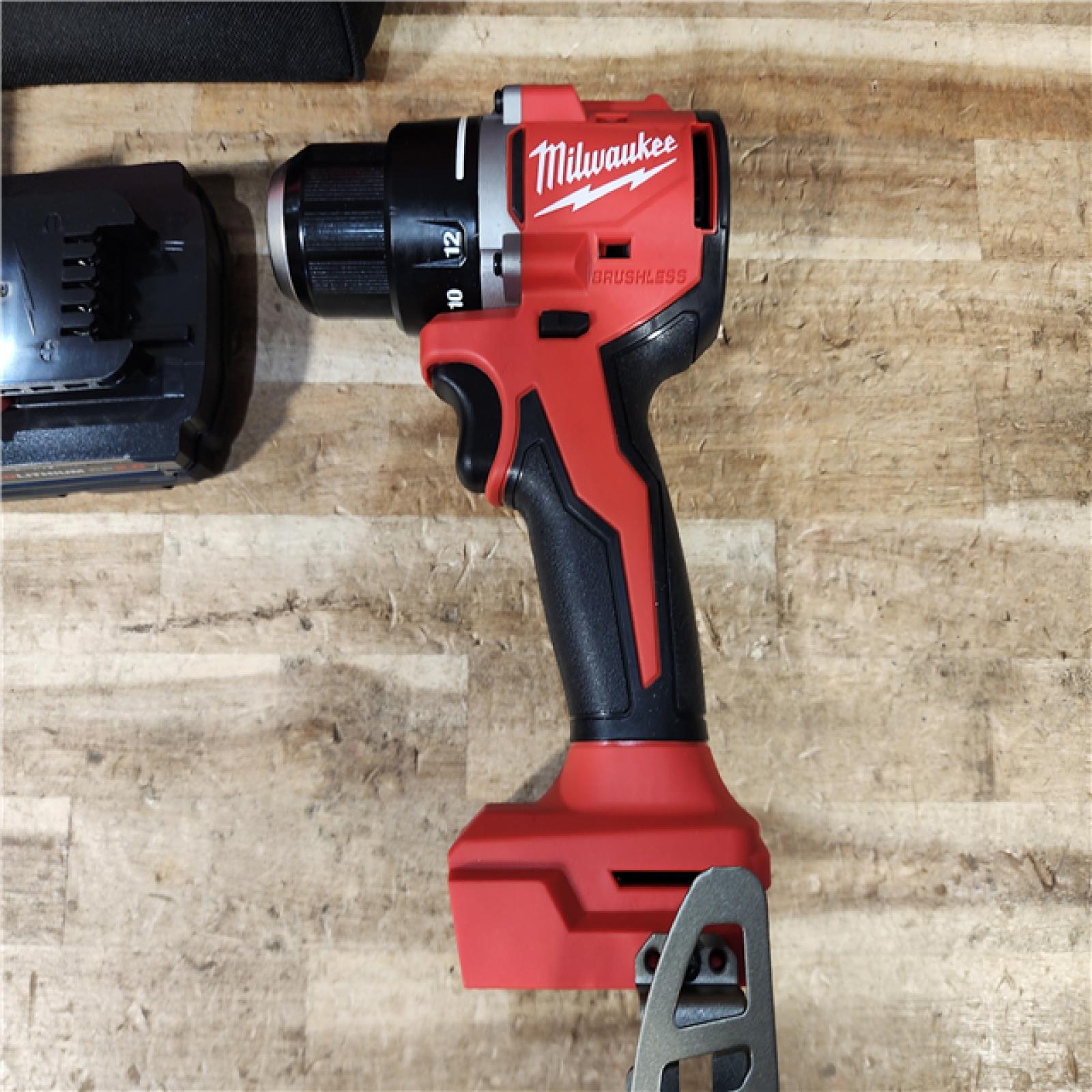 HOUSTON LOCATION - AS - IS Milwaukee 18V Lithium-Ion Brushless Cordless 1/2 in. Compact Drill/Driver with kit