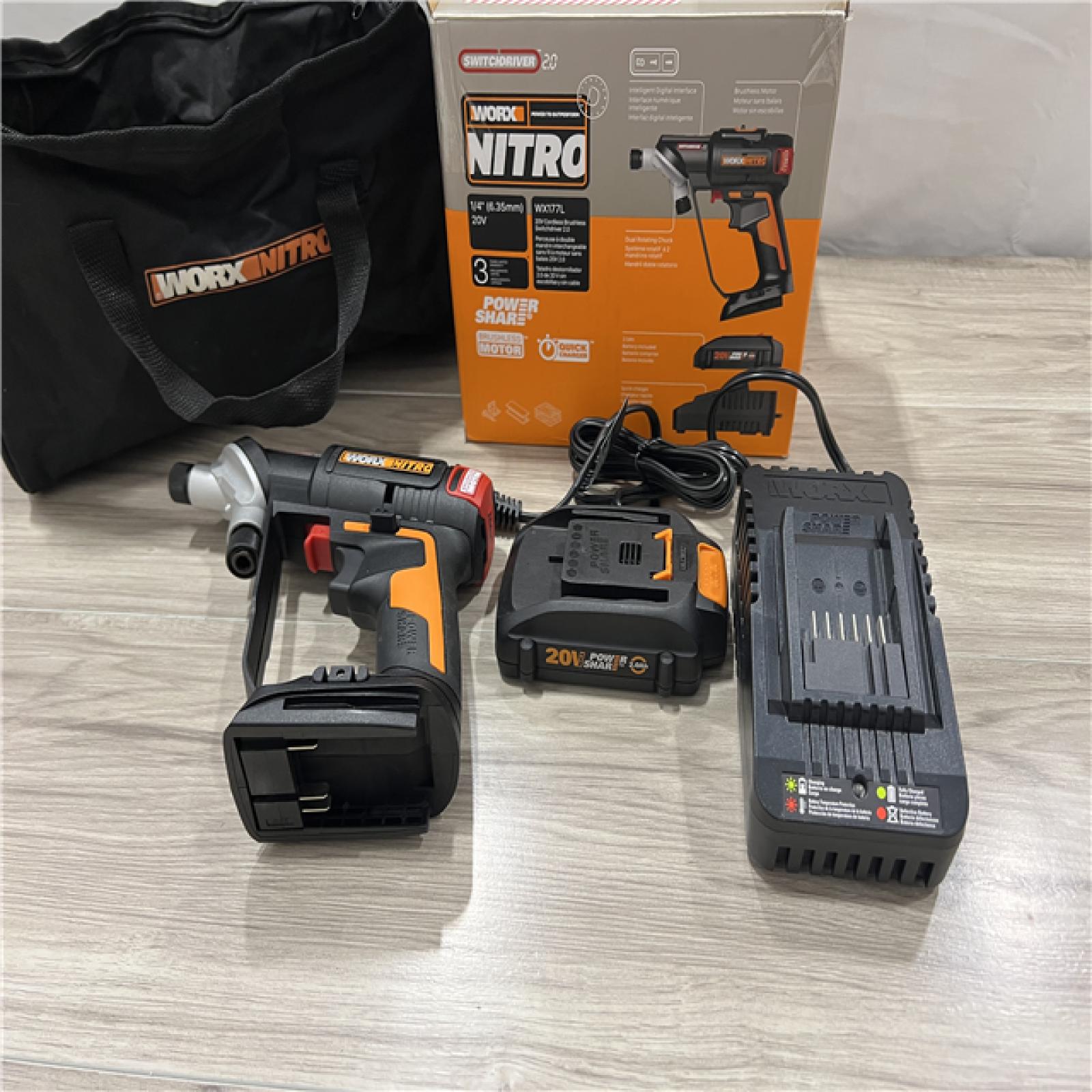 WORX - Nitro 20V SwitchDriver 2-in-1 Brushless Cordless Drill/Driver - Rotatable Dual 1/4 Chucks (Battery & Charger Included) - Black