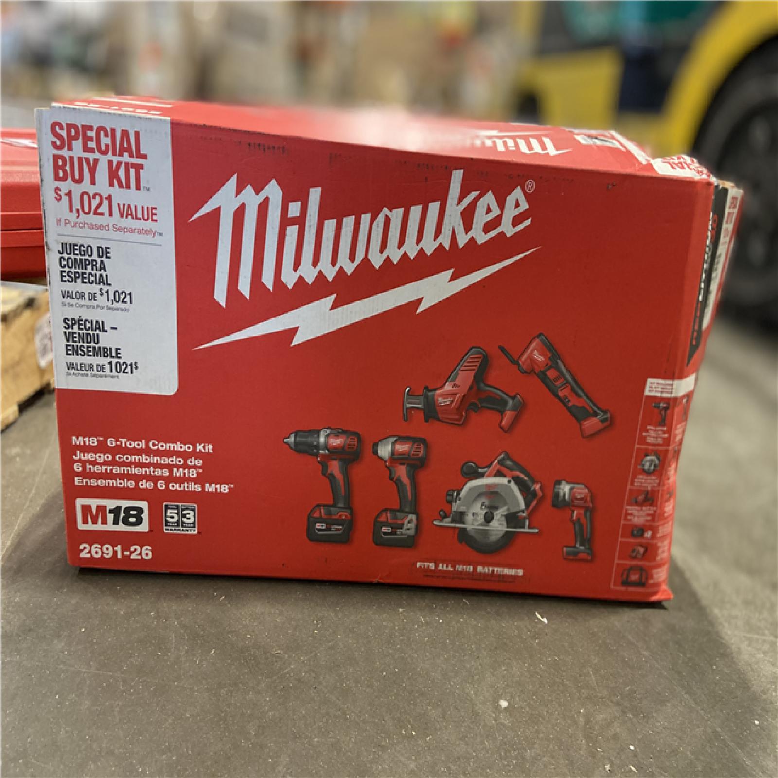 AS-IS - Milwaukee M18 18V Lithium-Ion Cordless Combo Kit (6-Tool) with Two 3.0 Ah Batteries, 1 Charger, 1 Tool Bag