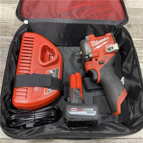 AS-IS Milwaukee FUEL 12V Li-Ion Brushless Cordless Stubby 3/8 in. Impact Wrench Kit W/(1) 5.0 Ah High Output Battery