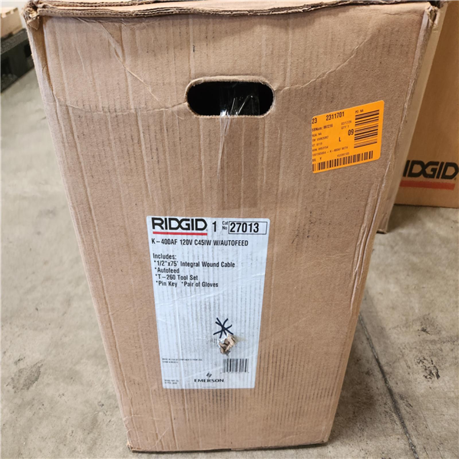 Phoenix NEW RIDGID K-400 AutoFeed Drain Cleaning Snake Auger 120-Volt Drum Machine and C-45IW 1/2 in. x 75 ft. Cable (No Gloves)