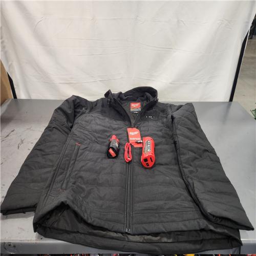 AS-IS- Milwaukee M12 12-Volt Lithium-Ion Cordless Axis Black Heated Hooded Jacket Kit with (1) 3.0 Ah Battery and Charger