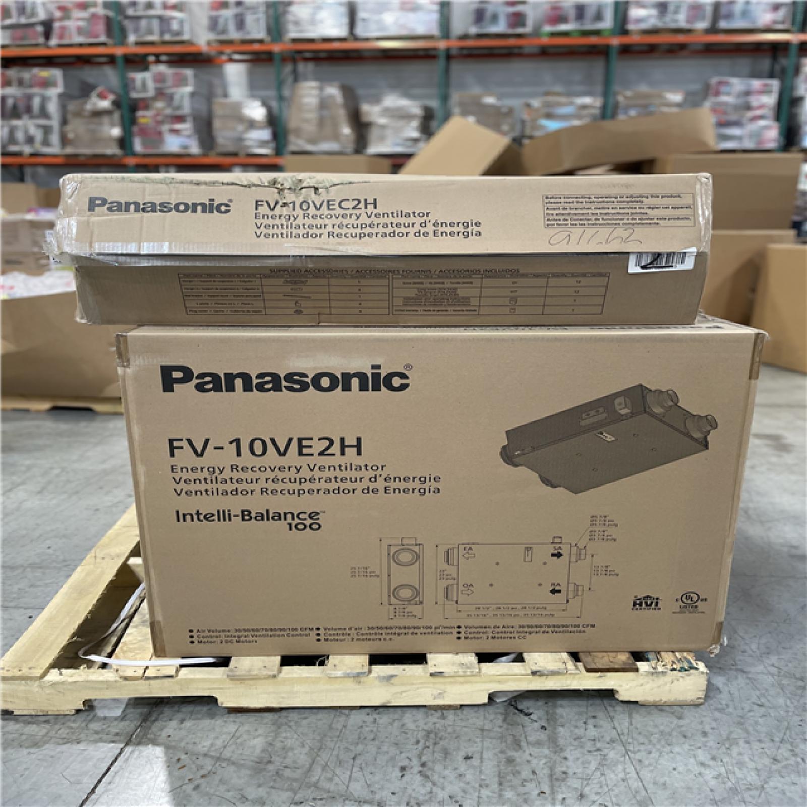 DALLAS LOCATION -Panasonic Intelli-Balance 100-Energy Recovery Ventilator (ERV), 30-100 CFM, Hardwired, Temperate Climate PALLET-(4 UNITS)