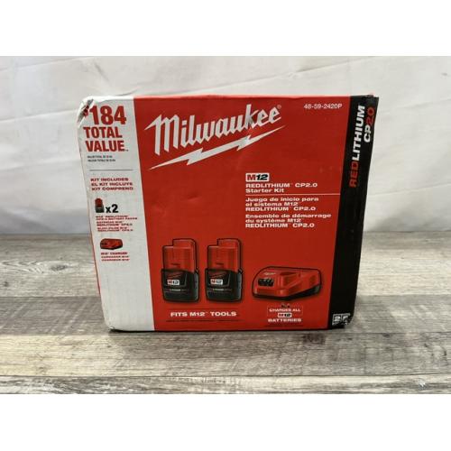 NEW - Milwaukee 12V Lithium-Ion Compact 2.0 Ah Battery Pack (2-Pack) Starter Kit