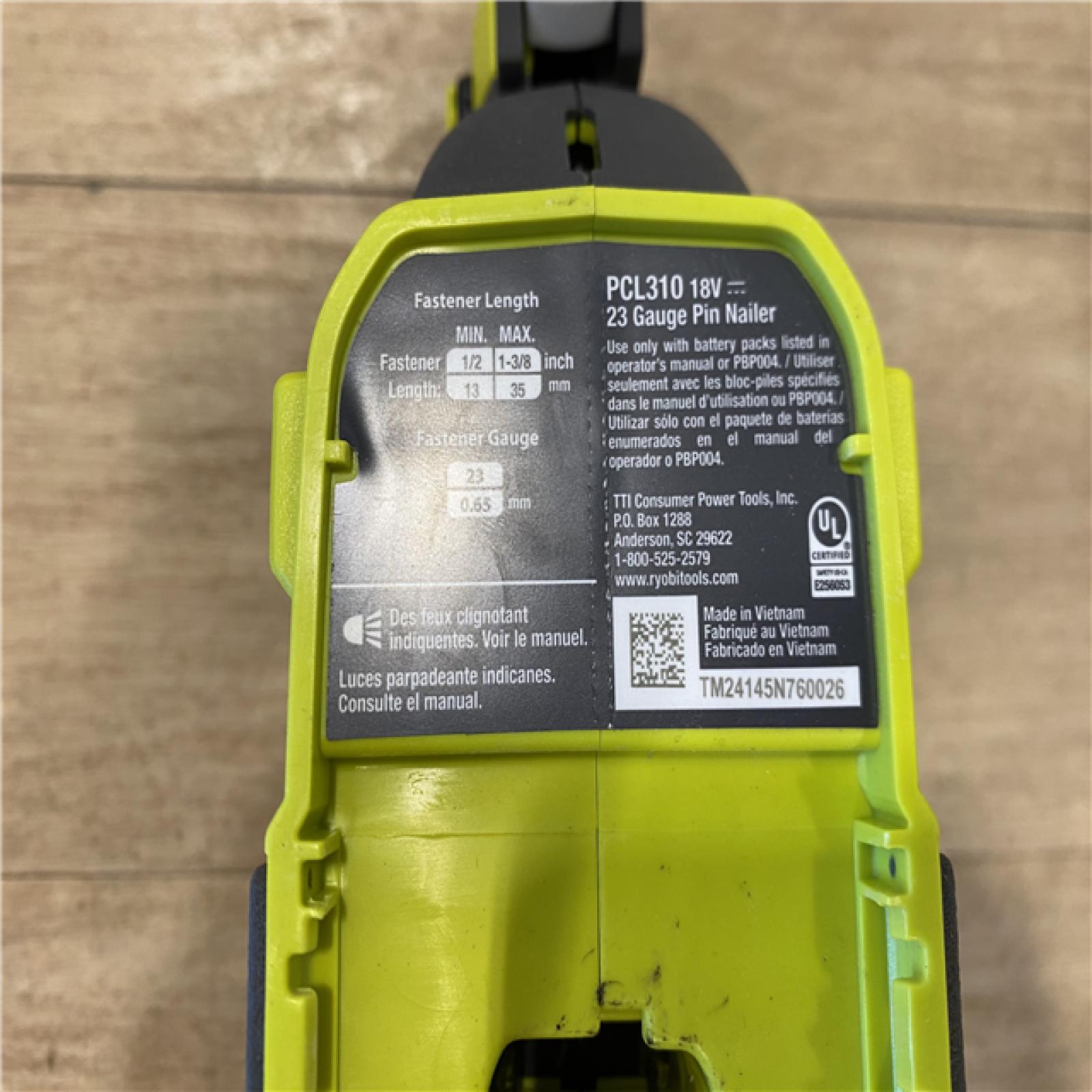 AS-IS RYOBI ONE+ 18V Cordless Airstrike 23-Gauge Pin Nailer (Tool Only)