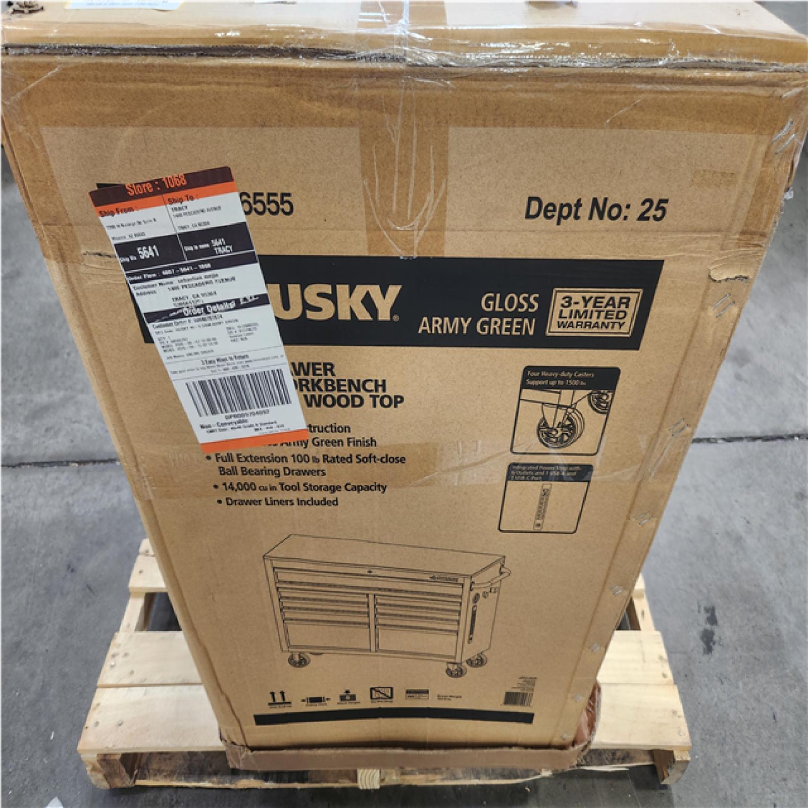 Phoenix NEW Husky 46 in. W x 18.1 in. D 9-Drawer Army Green Mobile Workbench Cabinet with Solid Wood Top