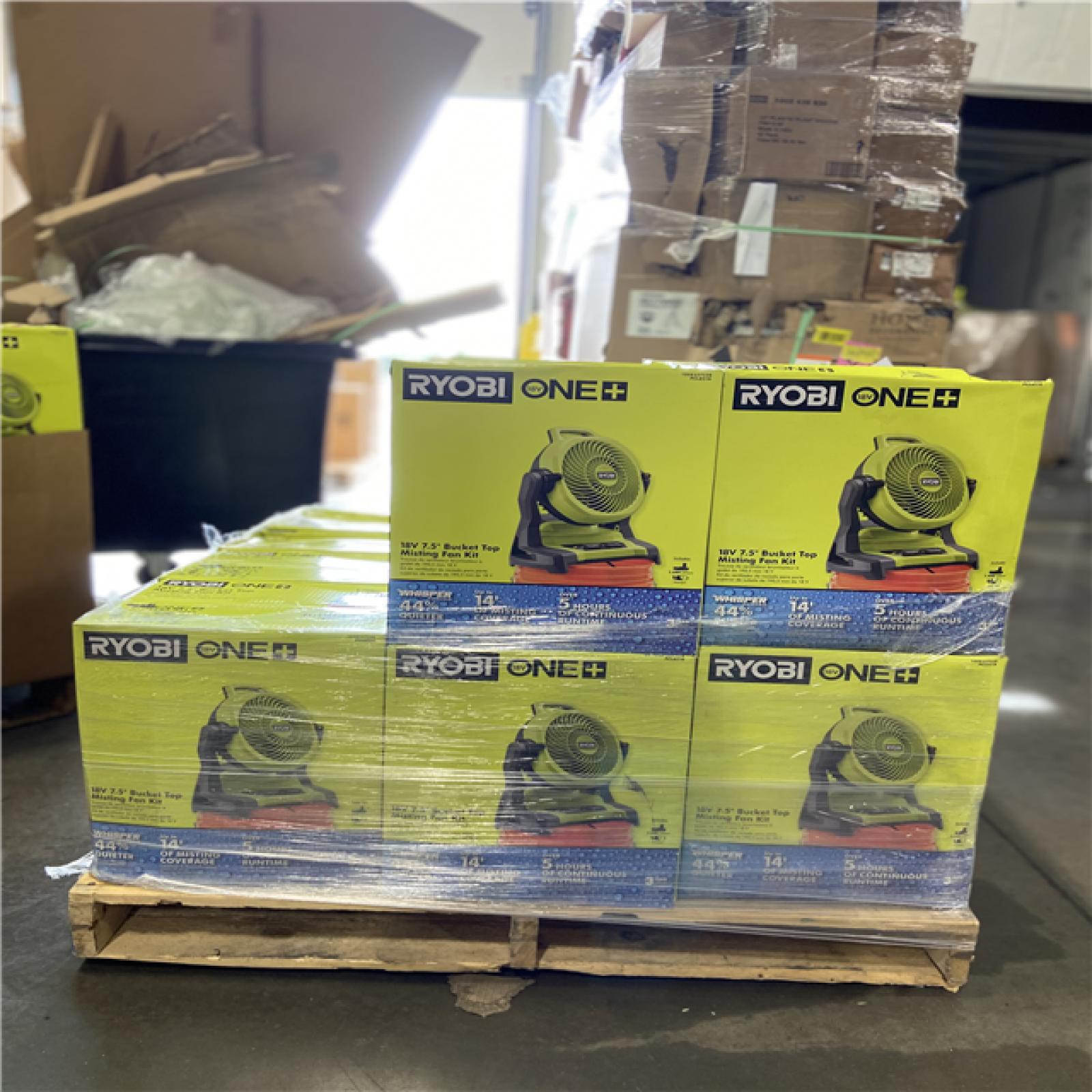 DALLAS LOCATION - RYOBI ONE+ 18V Cordless 7-1/2 in. Bucket Top Misting Fan Kit (19 UNITS)