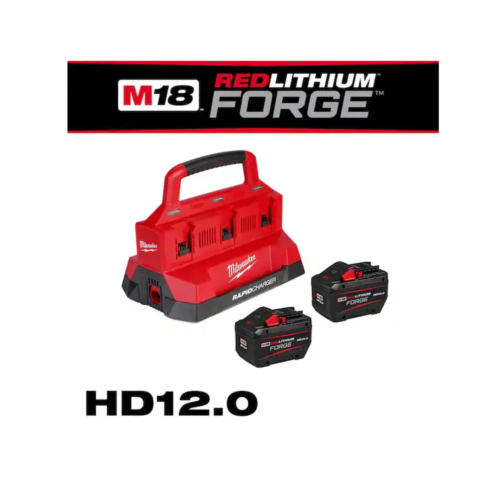 NEW! -Milwaukee M18 18V Lithium-Ion REDLITHIUM FORGE Starter Kit with Two 12.0 Ah Battery Pack and PACKOUT 6-Port Rapid Charger