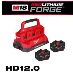 NEW! -Milwaukee M18 18V Lithium-Ion REDLITHIUM FORGE Starter Kit with Two 12.0 Ah Battery Pack and PACKOUT 6-Port Rapid Charger