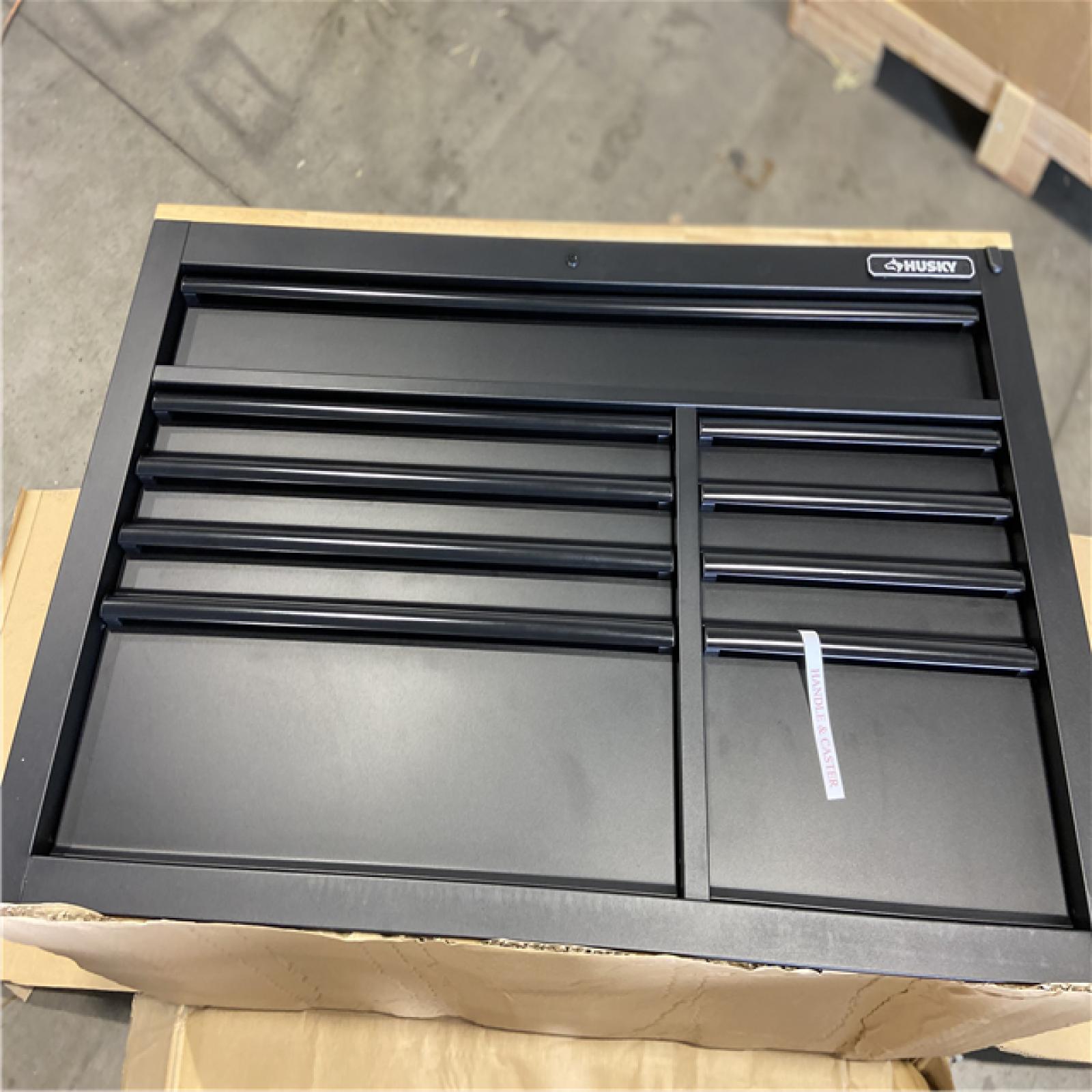DALLAS LOCATION - Husky 52 in. W x 25 in. D Heavy Duty 9-Drawer Mobile Workbench Cabinet with Adjustable-Height Hardwood Top in Matte Black