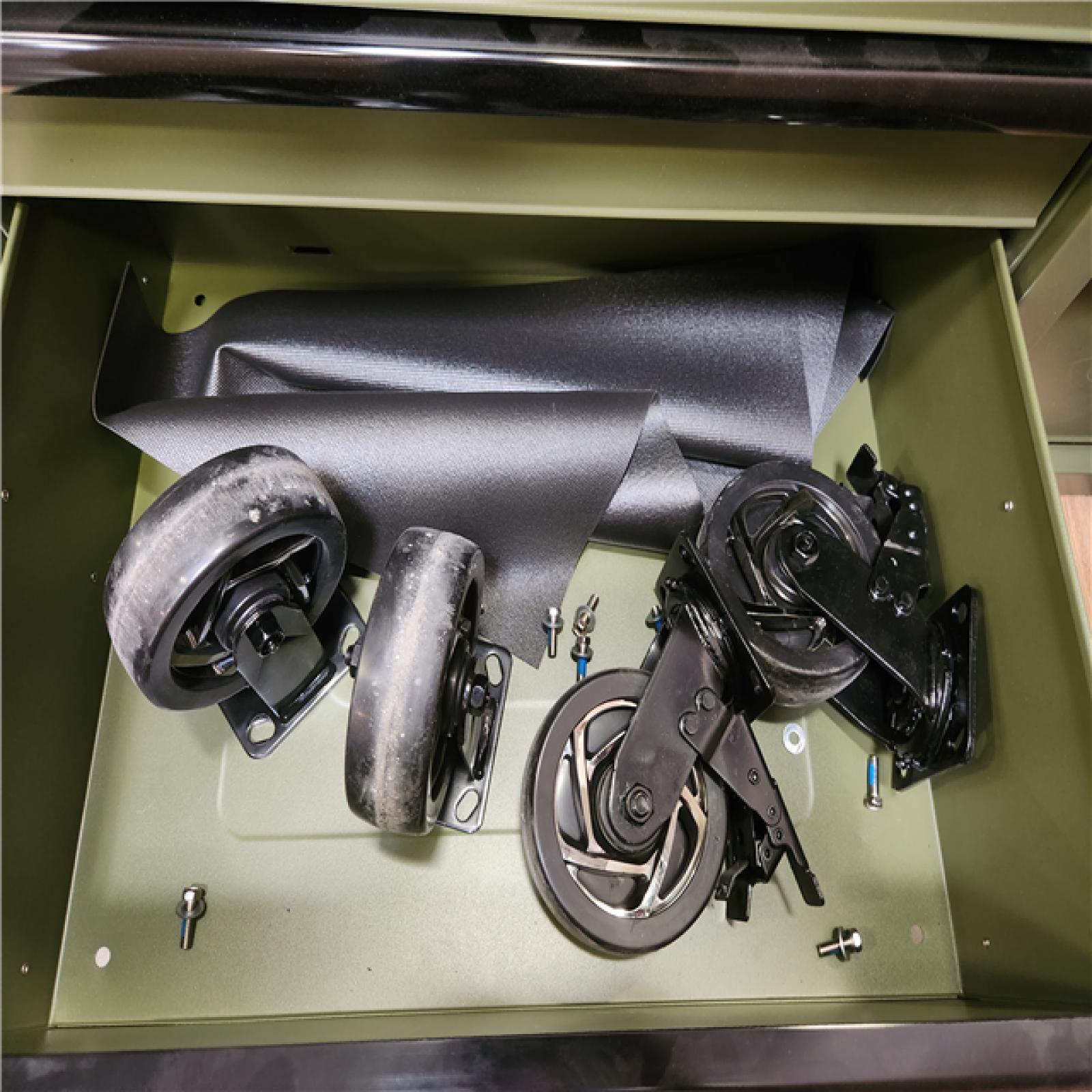 Phoenix Husky Heavy Duty 61 in. W x 23 in. D 15-Drawer Matte Army Green Mobile Workbench Cabinet with Solid Wood Top