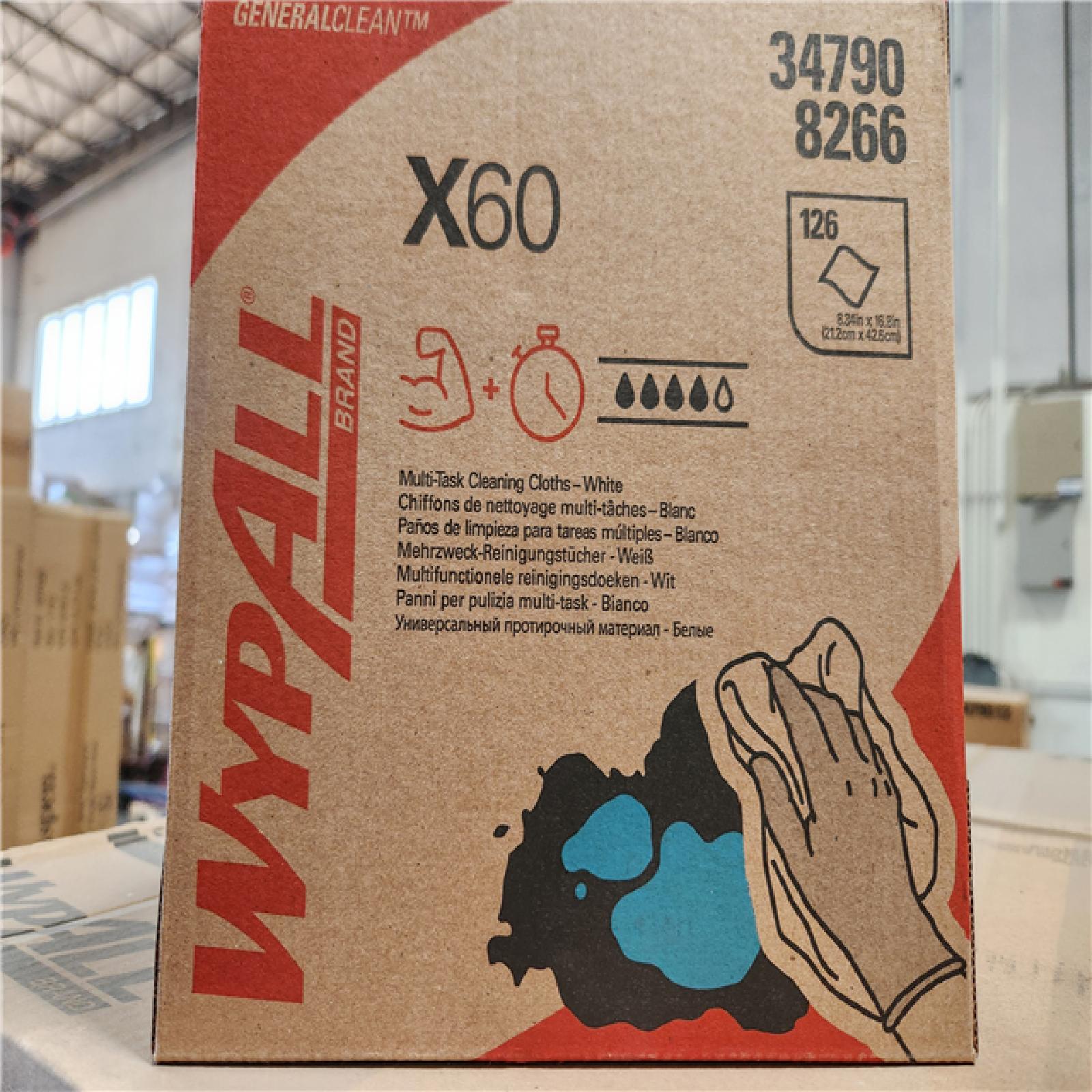 PHoenix Location NEW Wypall GeneralClean X60 Cloths Multi-Task Cleaning Wipes (34790), Strong and Absorbent Towels, White 126 Sheets Per Box Pallet (32-Boxes)