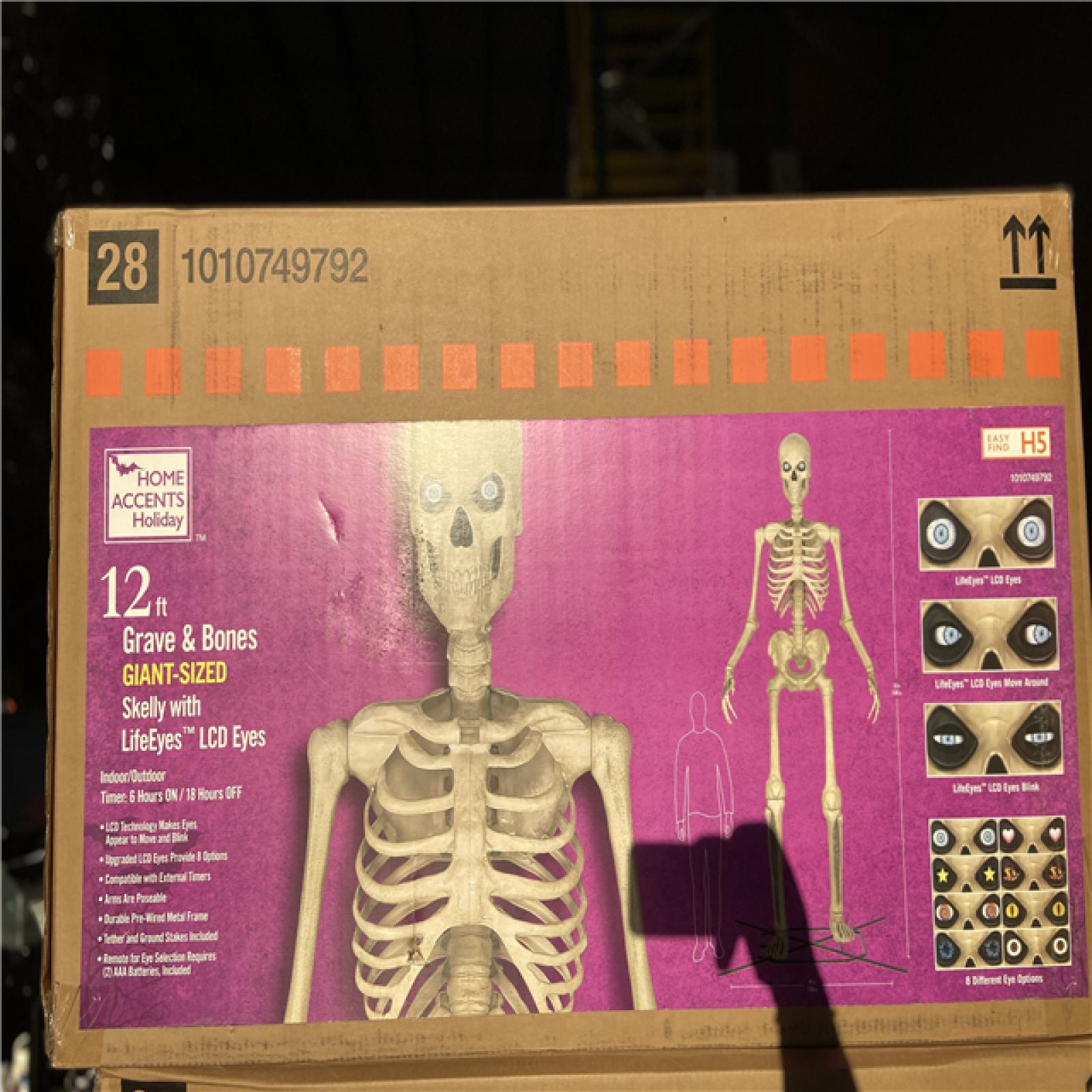 DALLAS LOCATION - Home Accents Holiday 12 ft. Grave & Bones Giant-Sized Skelly with LifeEyes™ LCD Eyes