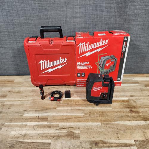 HOUSTON LOCATION - AS-IS Milwaukee 100 ft. REDLITHIUM Lithium-Ion USB Green Rechargeable Cross Line Laser Level with Charger