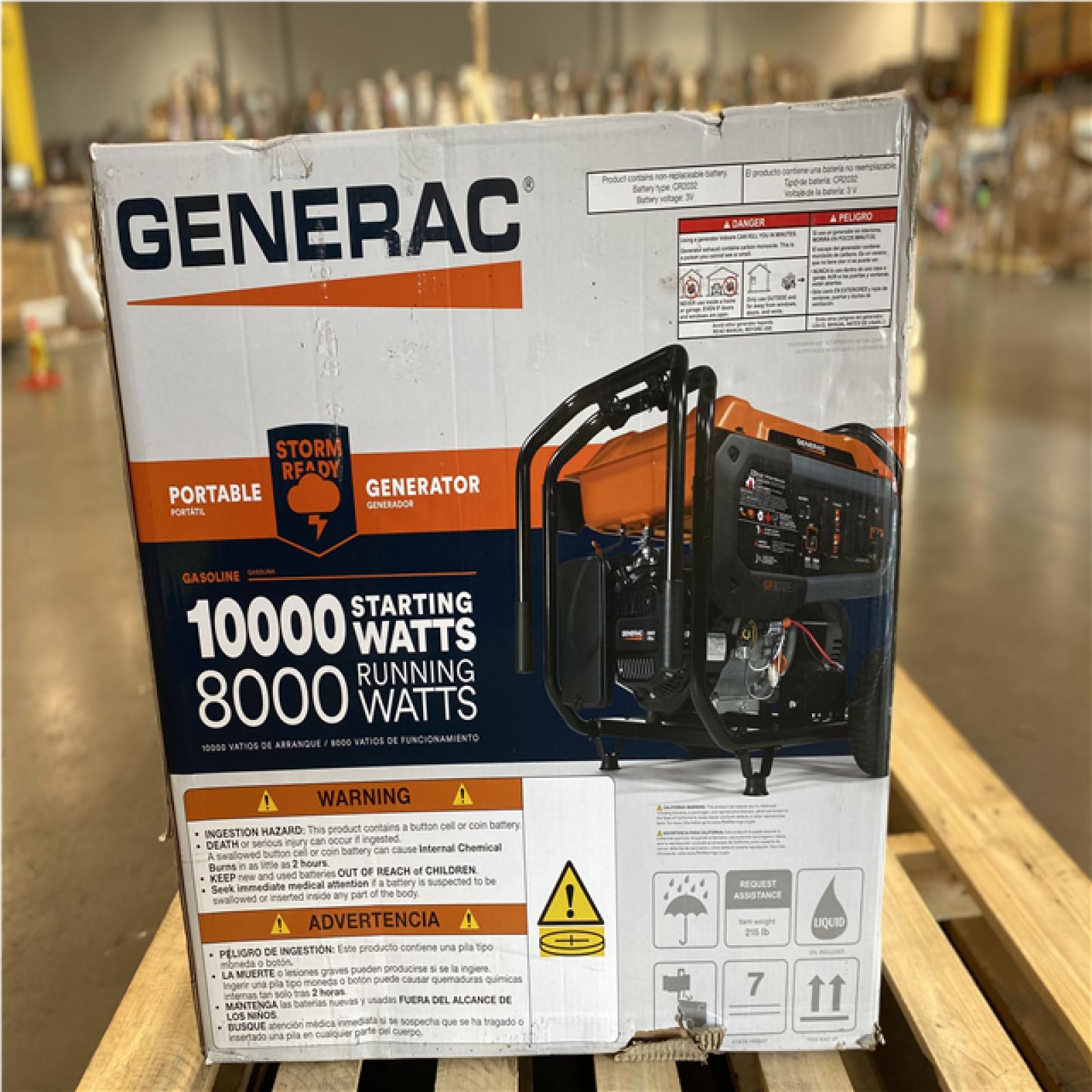 DALLAS LOCATION - NEW! GENERAC 10000 / 8000-Watt Electric Switch Gasoline Portable Generator-Cosense w/ 3 ft. Adapter Cord