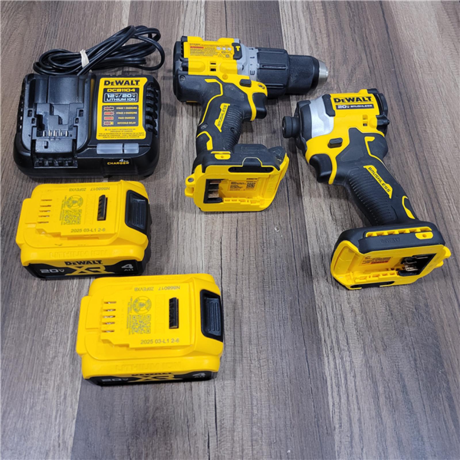 AS-IS DEWALT 20V MAX XR Hammer Drill and ATOMIC Impact Driver 2 Tool Cordless Combo Kit with (2) 4.0Ah Batteries, Charger, and Bag
