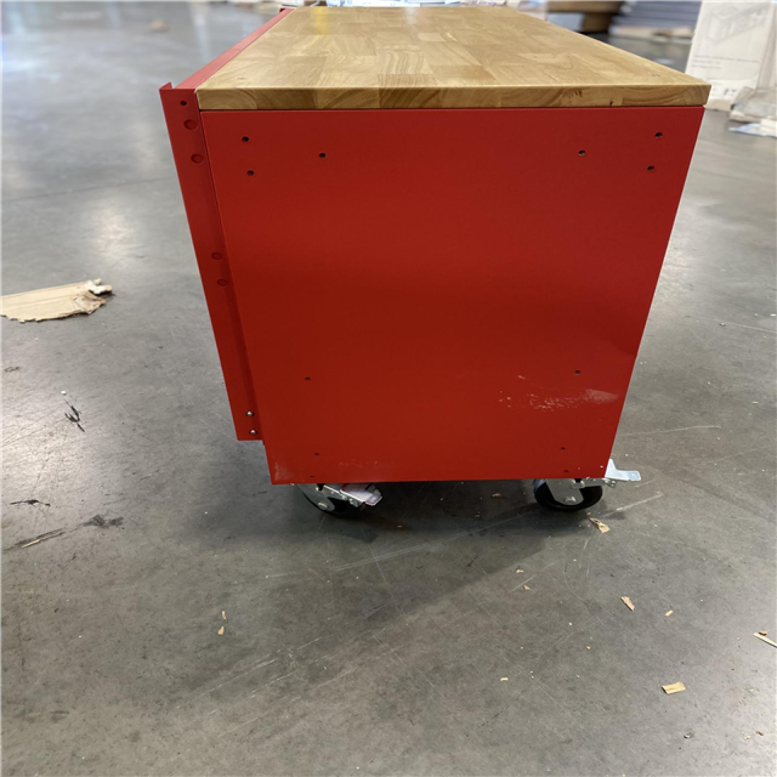 DALLAS LOCATION - Milwaukee 61 in. 11-Drawer/1-Door 22 in. D Mobile Workbench with Sliding Pegboard Back Wall in Red/Black