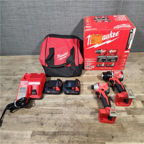 HOUSTON LOCATION - AS-IS Milwaukee M18 18V Lithium-Ion Brushless Cordless Compact Drill/Impact Combo Kit (2-Tool) W/(2) 2.0 Ah Batteries  Charger & Bag