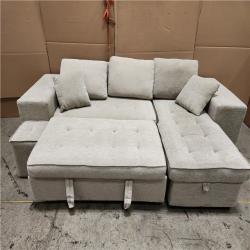 Phoenix Location AS-IS Harper & Bright Designs 104.5 in. Cream Chenille Full Size Sofa Bed, L Shaped Modern Sectional Sofa with Storage Chaise and 1 Stool