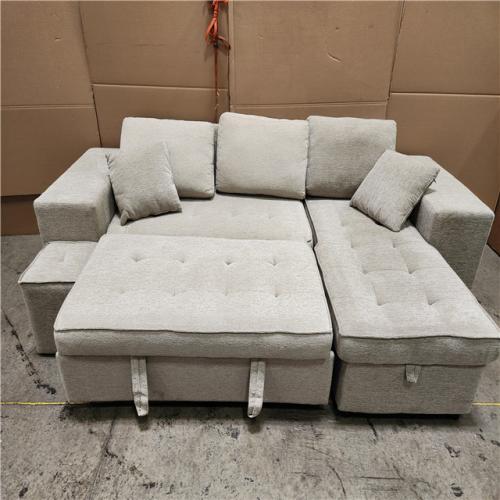 Phoenix Location AS-IS Harper & Bright Designs 104.5 in. Cream Chenille Full Size Sofa Bed, L Shaped Modern Sectional Sofa with Storage Chaise and 1 Stool