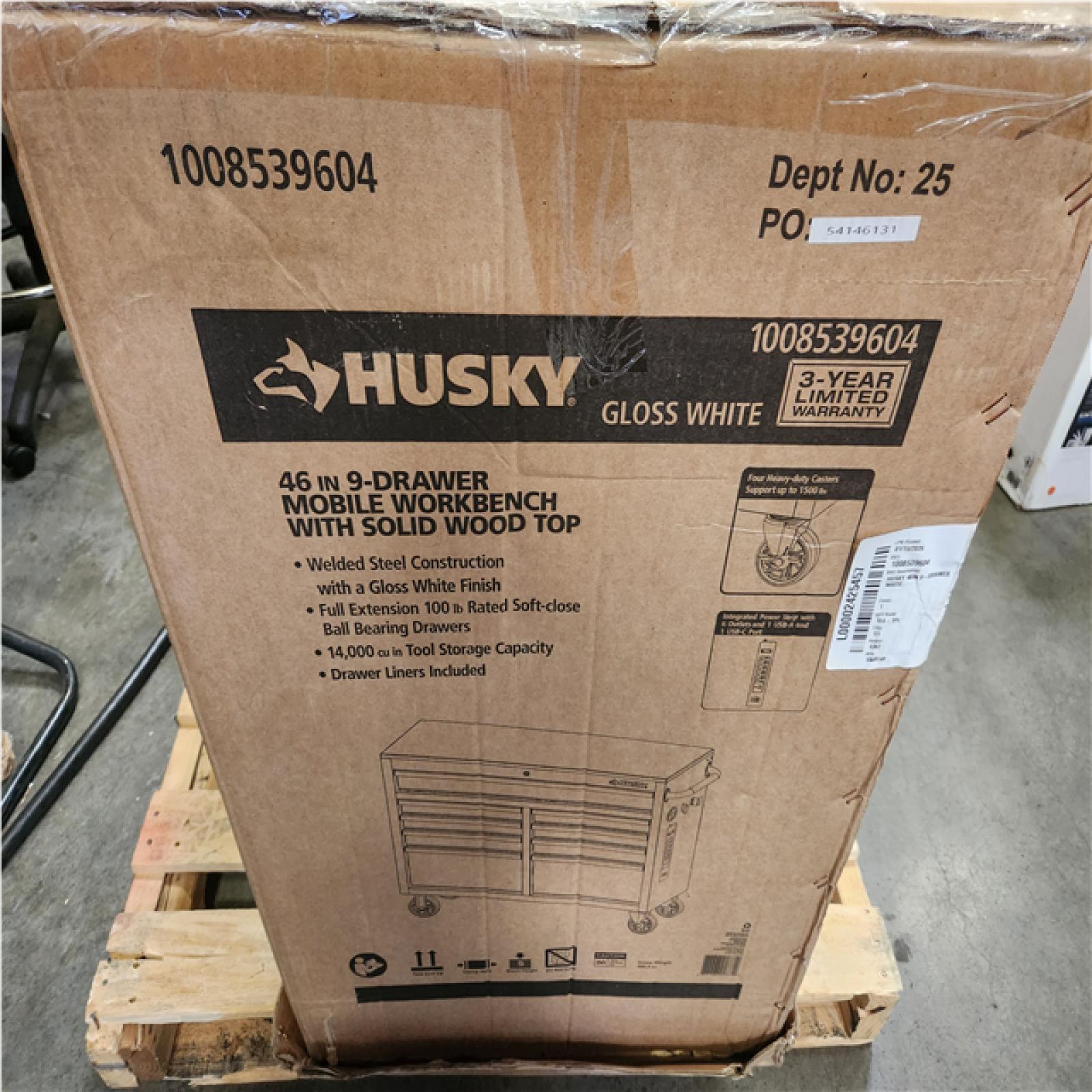 Phoenix NEW Husky Tool Storage 46 in. W x 18 in. D 9-Drawer Gloss White Mobile Workbench Cabinet
