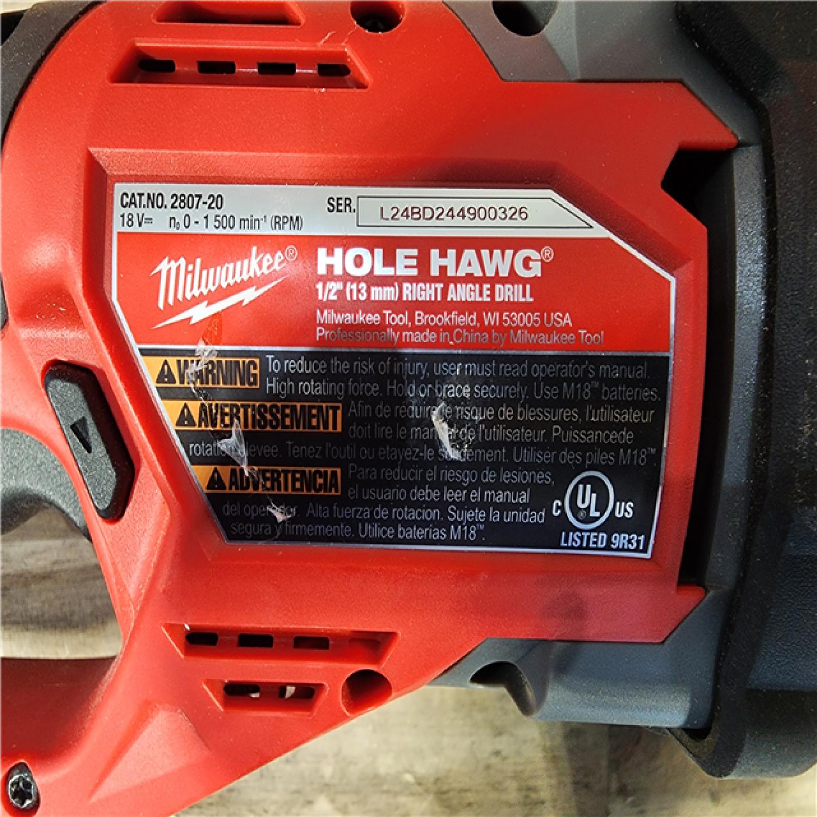 HOUSTON LOCATION - AS-IS Milwaukee M18 18V Fuel Hole Hawg 1/2  Right Angle Drill 2807-20