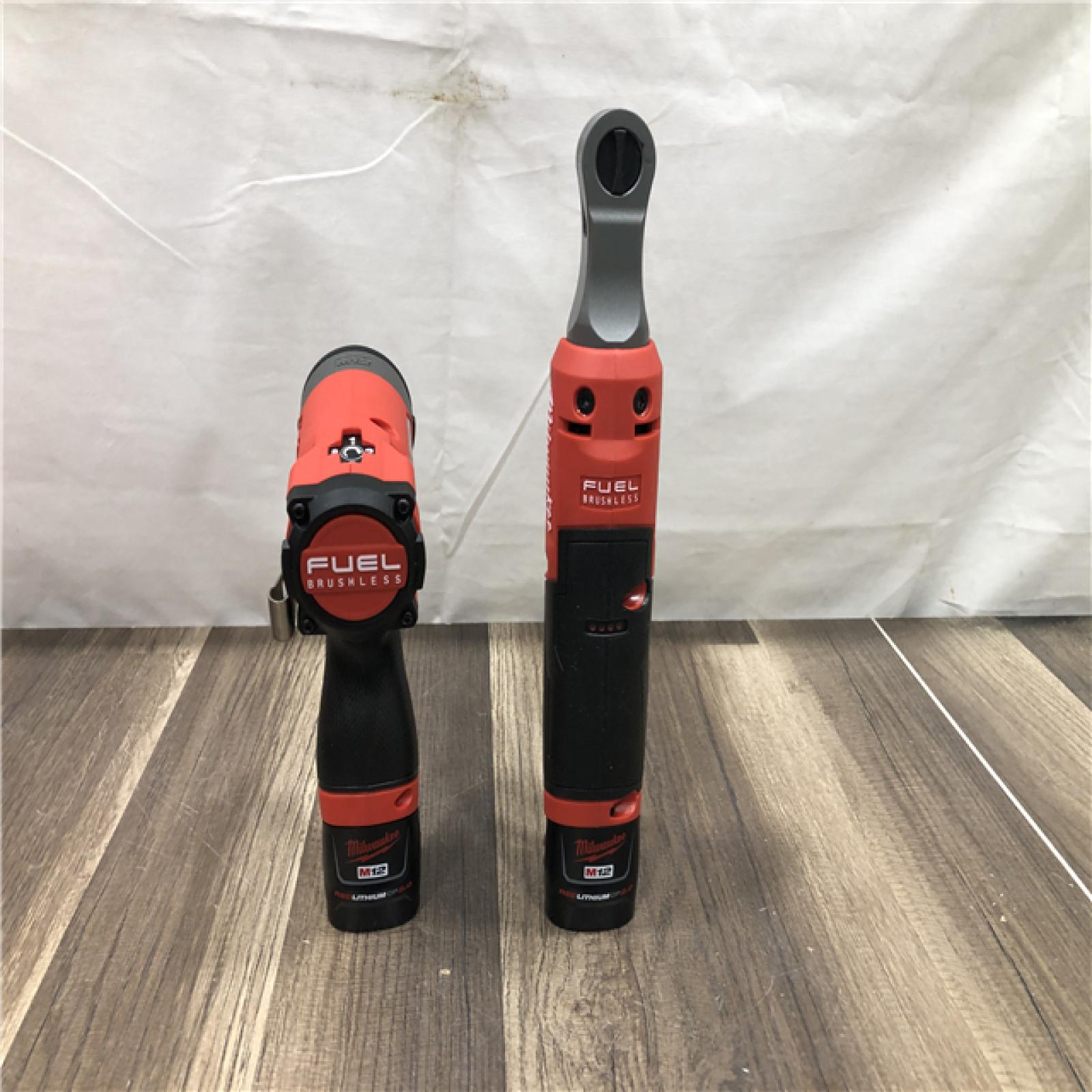 AS-IS Milwaukee FUEL 12V Lithium-Ion Cordless 3/8 in. Ratchet and 1/4 in. Impact Driver Kit