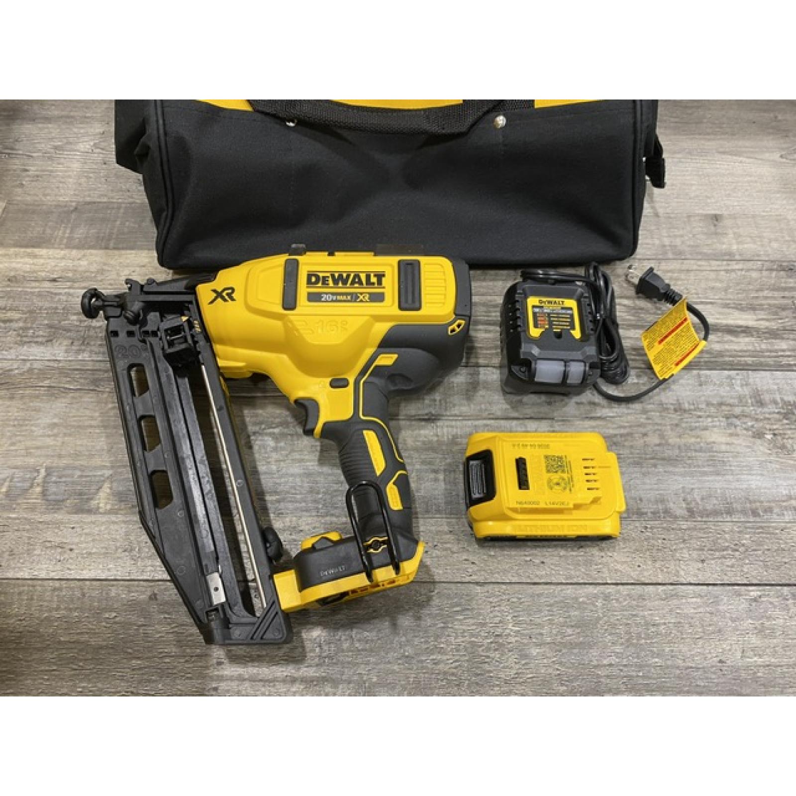 AS-IS DEWALT 20V MAX XR 16-Gauge Electric Cordless Angled Finishing Nailer Kit