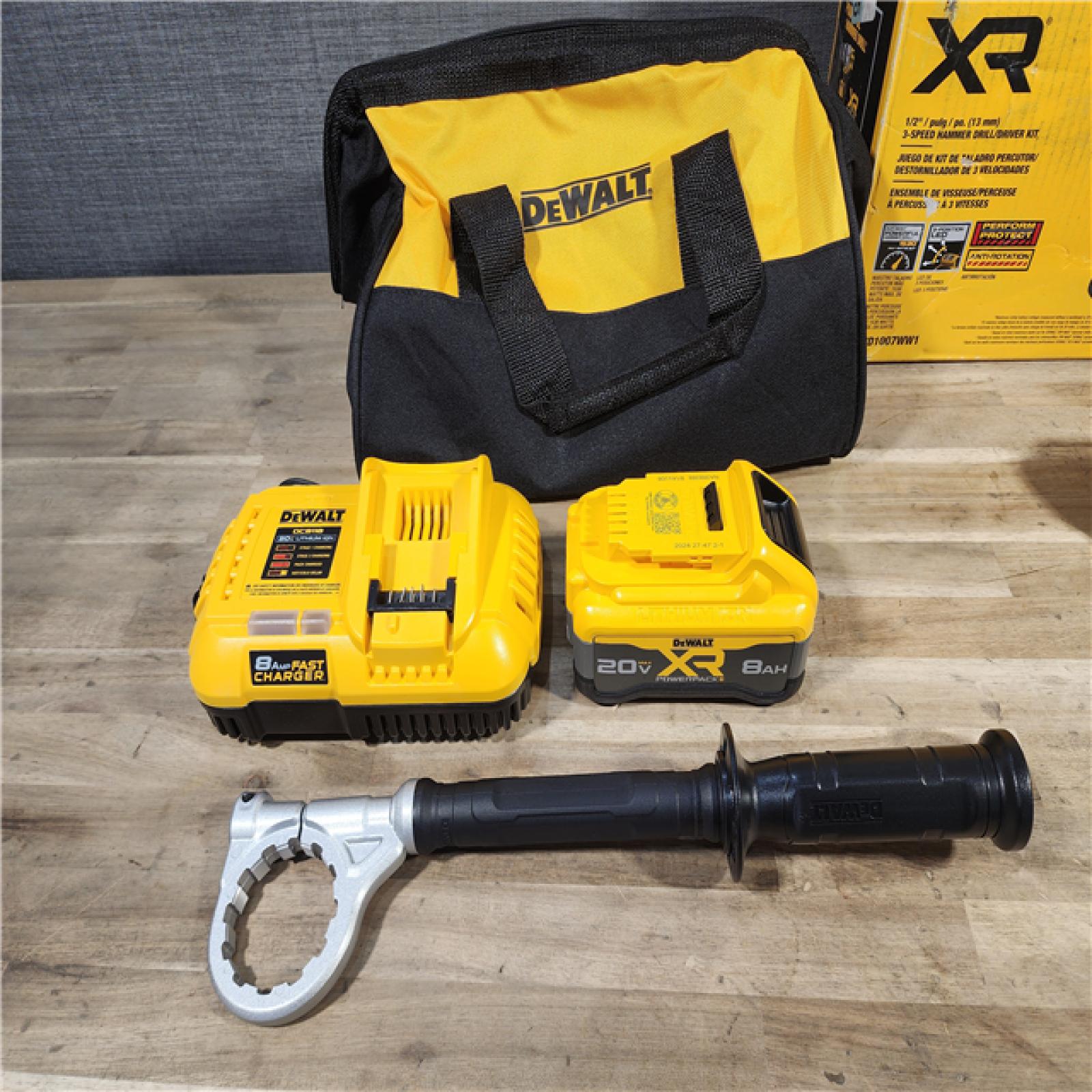HOUSTON LOCATION - AS-IS (APPEARS LIKE NEW) DEWALT 20V XR Lithium-Ion Cordless Hammer Drill Kit with 8.0 Ah Battery, Charger and Kit Bag