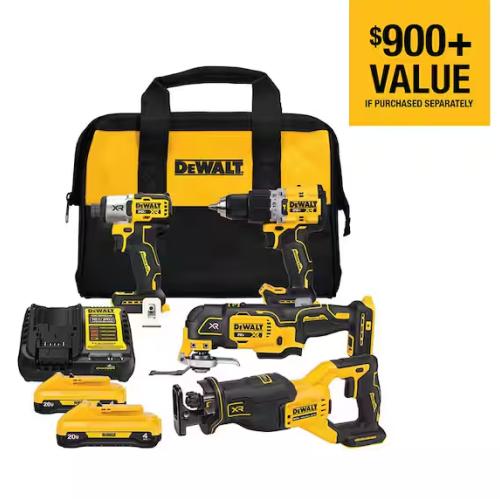 AS-IS DEWALT 20-Volt Maximum Lithium-Ion Cordless 4-Tool Combo Kit with (2) 4 Ah Batteries and Charger
