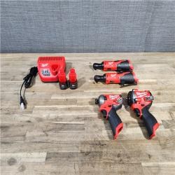 HOUSTON LOCATION - AS-IS MILWAUKEE 4 TOOL COMBO KIT W/ (2) BATTERY & CHARGER