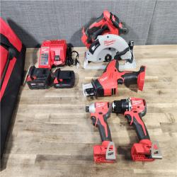 HOUSTON LOCATION - AS-IS Milwaukee M18 18-Volt Lithium-Ion Brushless Cordless Combo Kit (4-Tool) with 2-Batteries, 1-Charger and Tool Bag