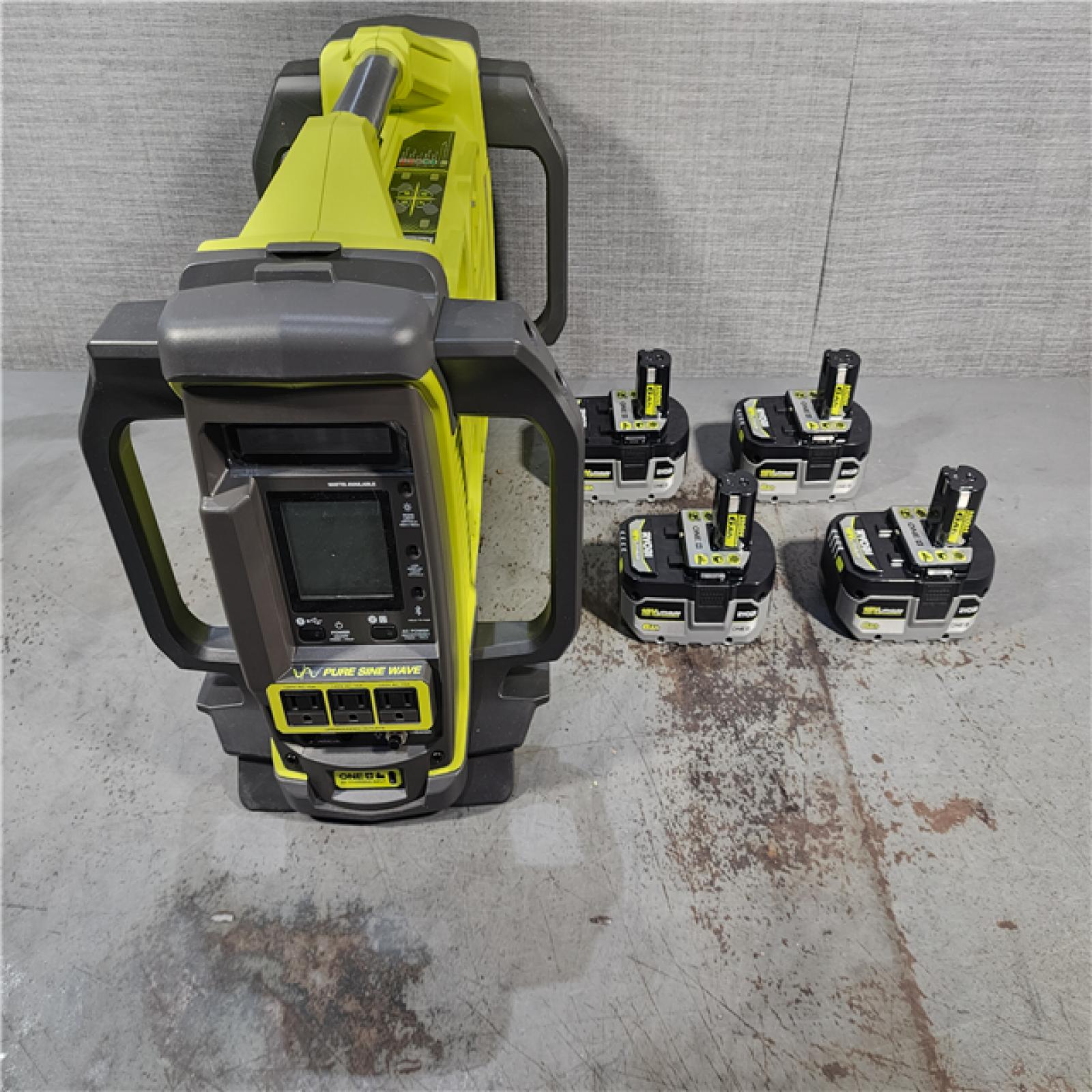 HOUSTON LOCATION - AS-IS RYOBI ONE+ 1800-Watt Power Station Battery Inverter Push Button Battery Generator/8-Port Charger with (4) 6.0 Ah Batteries