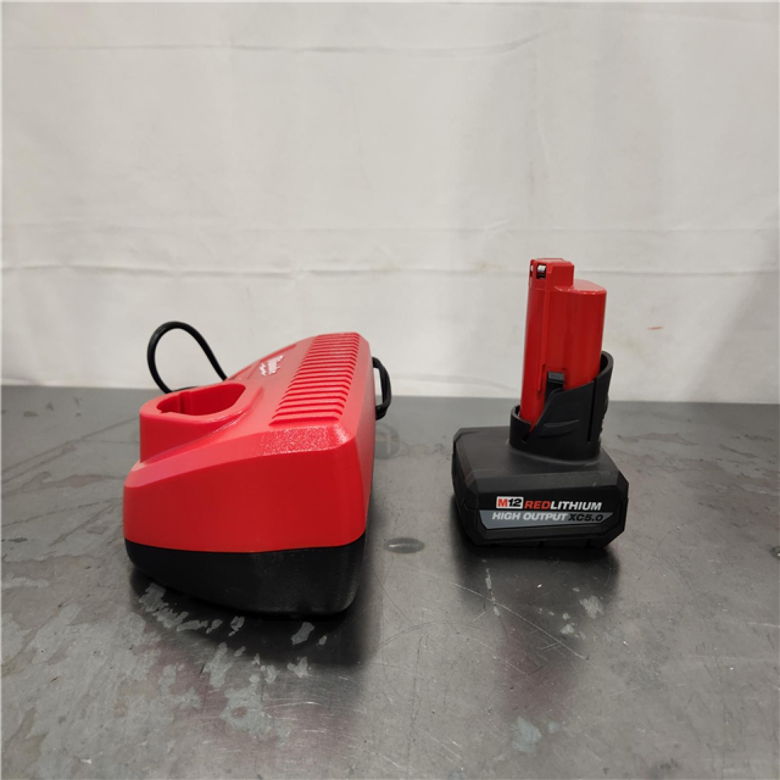 AS-IS- Milwaukee 12-Volt Lithium-Ion XC High Output 5.0 Ah Battery Pack with Charger Starter Kit