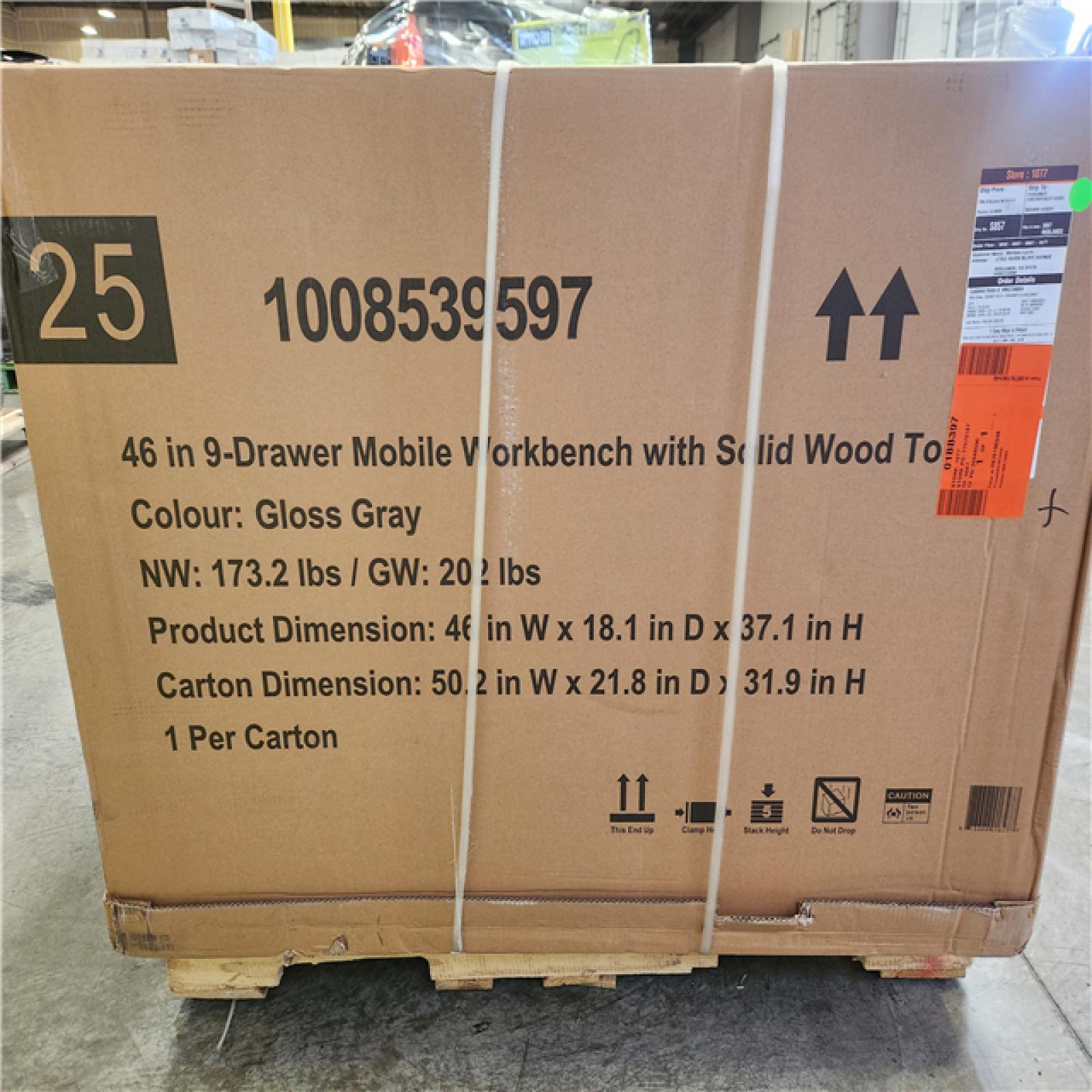 Phoenix NEW Husky Tool Storage 46 in. W Gloss Gray Mobile Workbench 9-Drawer with Solid Wood Top (SEALED)