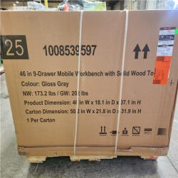 Phoenix NEW Husky Tool Storage 46 in. W Gloss Gray Mobile Workbench 9-Drawer with Solid Wood Top (SEALED)