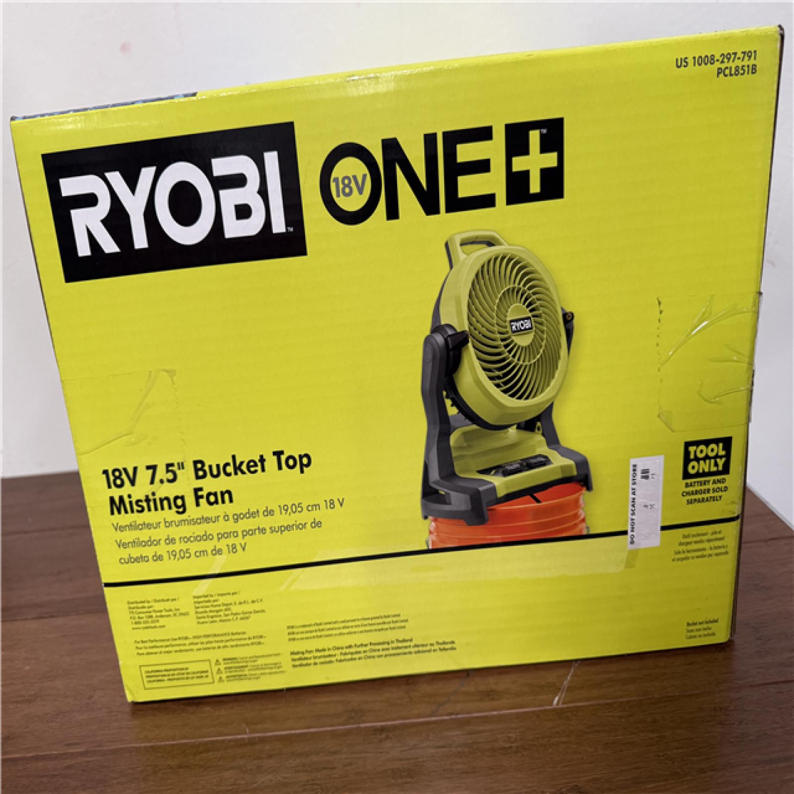 California NEW Ryobi One+ 18V 7.5 Bucket Top Misting Fan (Tool Only)