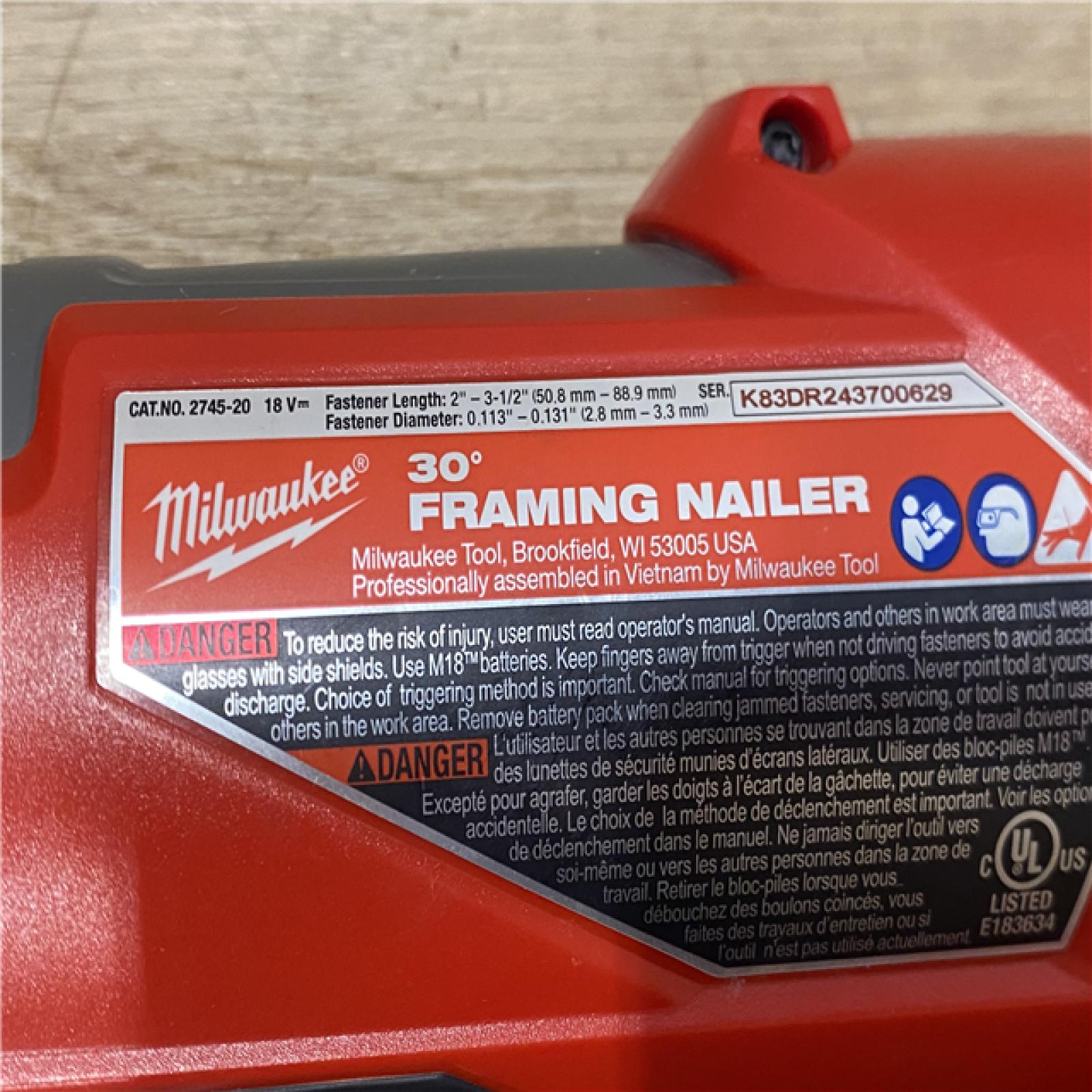 AS-IS Milwaukee FUEL 3-1/2 in. 18-Volt 30-Degree Lithium-Ion Brushless Cordless Framing Nailer (Tool-Only)
