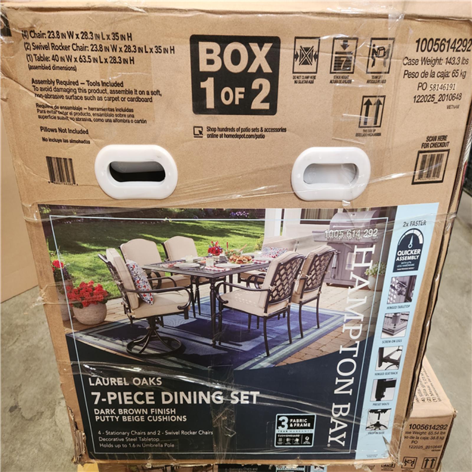 Phoenix Hampton Bay Laurel Oaks Dark Brown 7-Piece Metal Outdoor Dining Set with Cushion Guard Putty Cushions