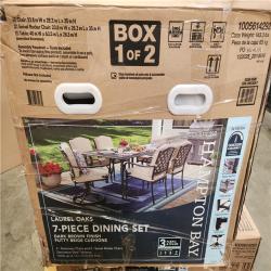 Phoenix Hampton Bay Laurel Oaks Dark Brown 7-Piece Metal Outdoor Dining Set with Cushion Guard Putty Cushions