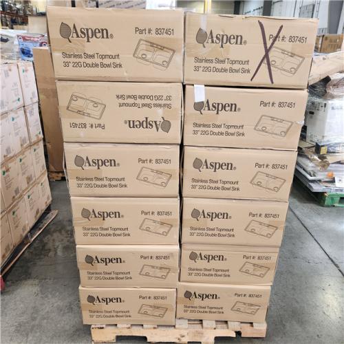 Phoenix Location NEW Aspen Stainless Steel Top mount 33 22G Double Bowl Sink Pallet (12 Sinks)